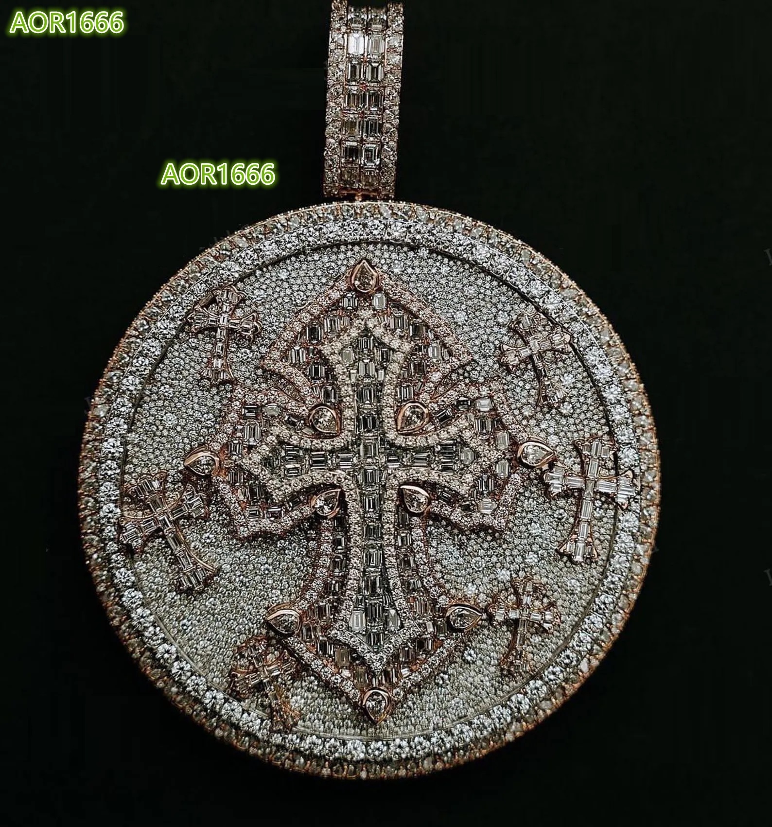 Large Hip Hop Jewelry Geometric Round Diamond Cross Carved Men's Pendant Necklace