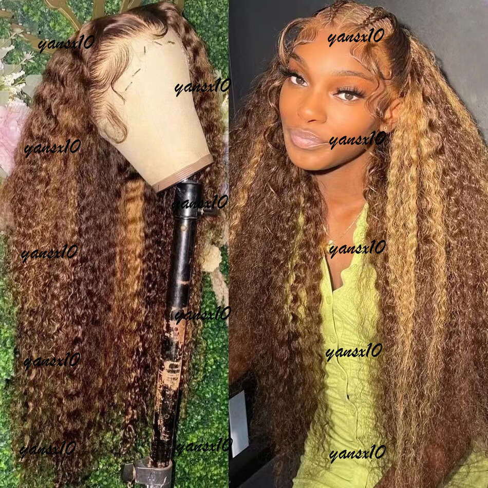 32 Inch Big Curly Front Simualtion Human Hair Brazilian 13x4 Deep Wave Wigs For Black Women Pre Plucked Frontal Synthetic Blonde Lace Wig Ready To Wea
