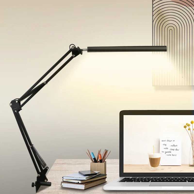 LED Folding Table Lamp Metal Clip Type Long Arm Dimmable Desk Lamp USB Plug For Living Room Study Office Computers Desk Reading H250829