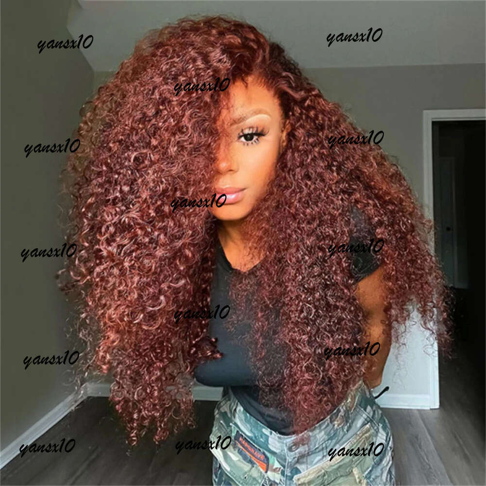 220% Brazilian Deep Wave Glueless Wig 13x4 Human Hair Ready To Wear Curly Reddish Brown Synthetic Lace Frontal Wigs Preplucked for Women Pre Cut