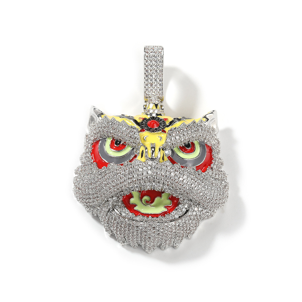 Hip Hop Retro Colorful Lion Pendant Necklace Cool Men Gift Full Zircon 18k Real Gold Plated Jewelry