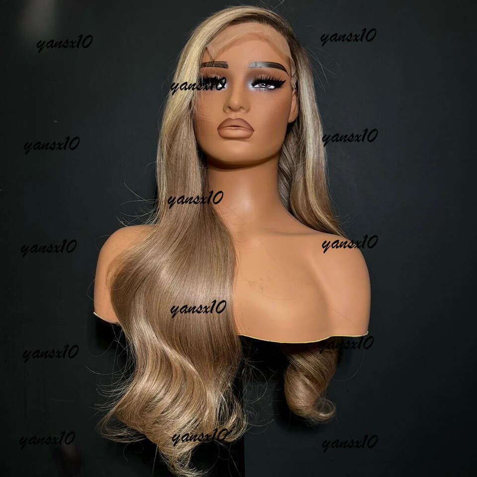 180density Ash Blonde Highlight Body Wave Wigs for Women Yellow Brown 13x4 Human Hair Frontal Glueless Lace Front Wig Synthetic Preplucked