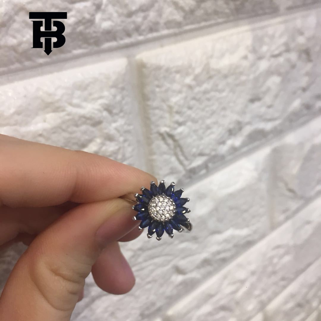 Free Shipping For New Designer Accessories Wish New Hot Sale Blue Diamond Sunflower Ring European And American Creative Retro Ring Jewelry For Women