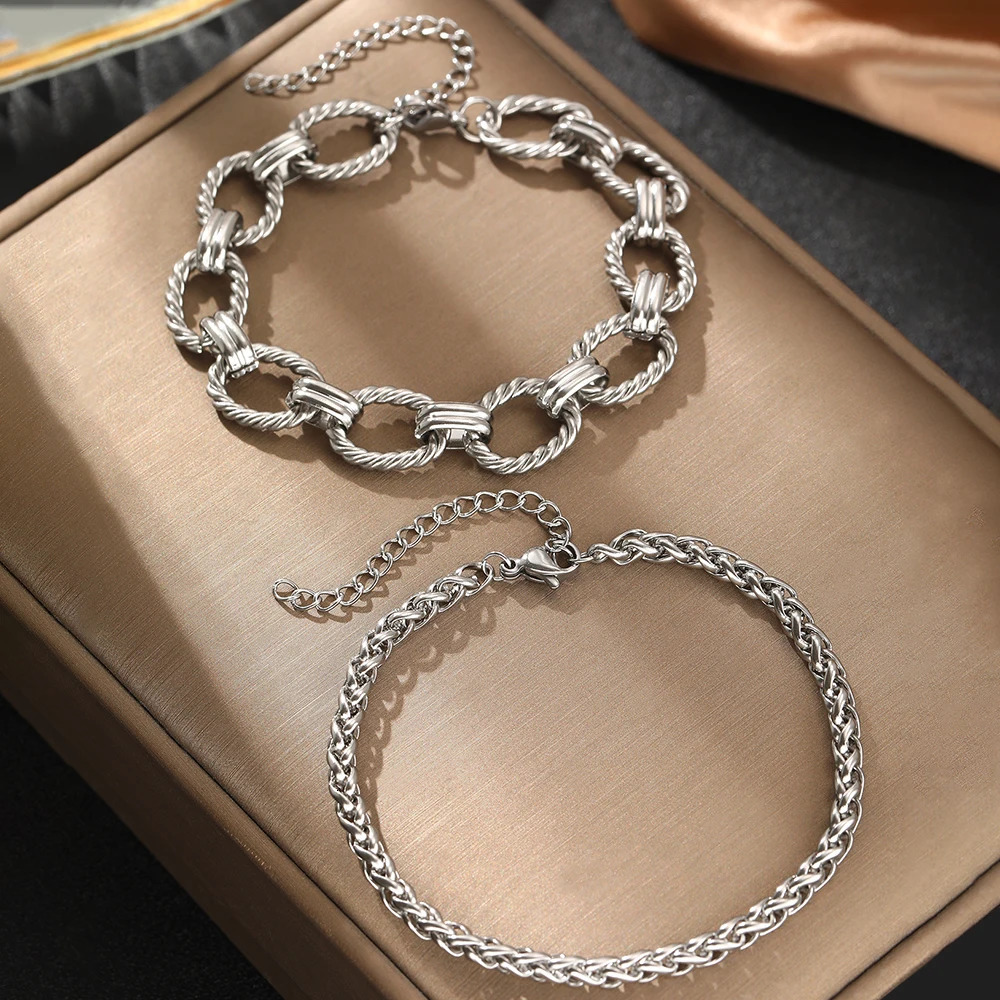 Stainless Steel Bracelet Set Minimalist Chain Atmospheric For Women Jewelry Nonfading Highquality Gifts 250828
