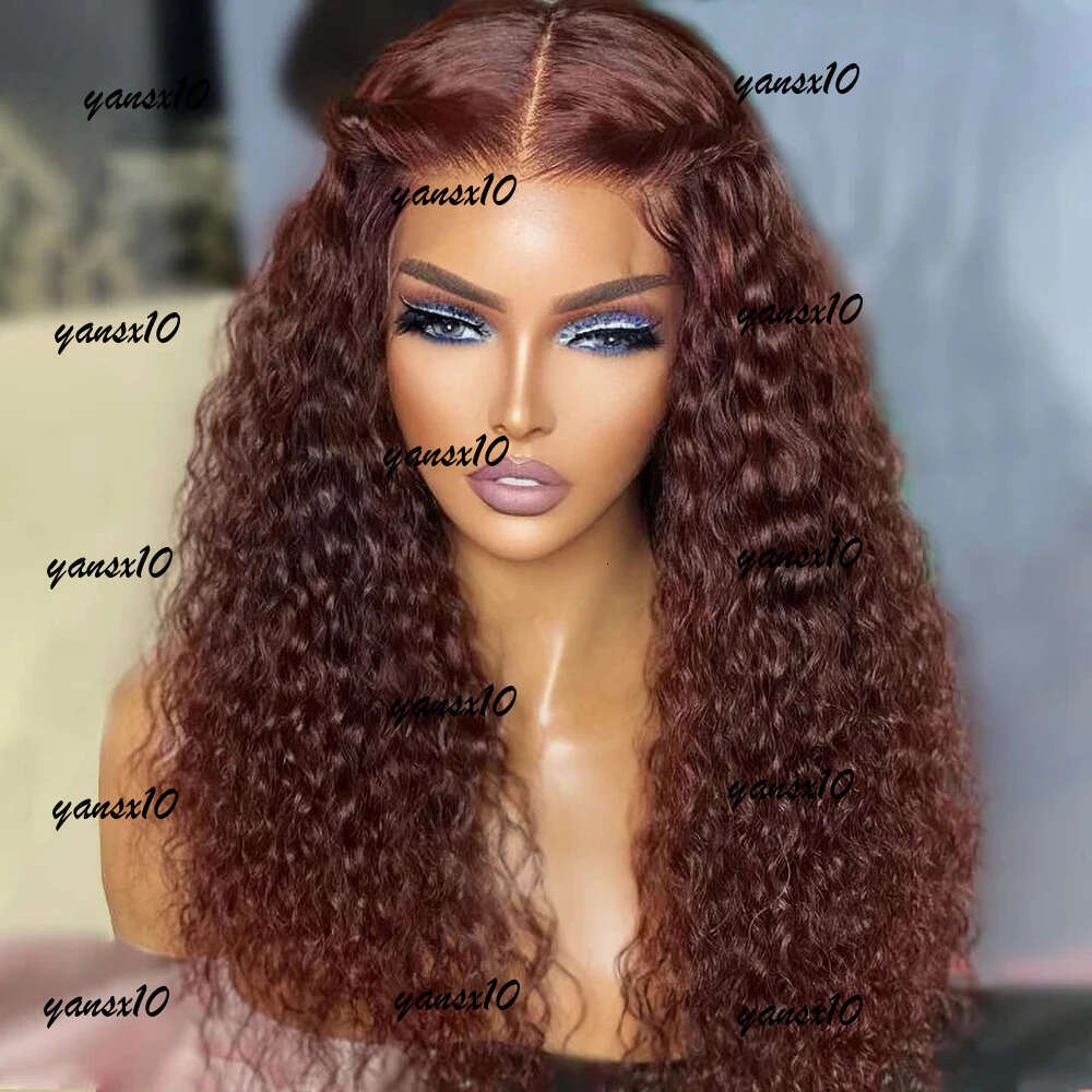 220% Brazilian Deep Wave Glueless Wig 13x4 Human Hair Ready To Wear Curly Reddish Brown Synthetic Lace Frontal Wigs Preplucked for Women Pre Cut