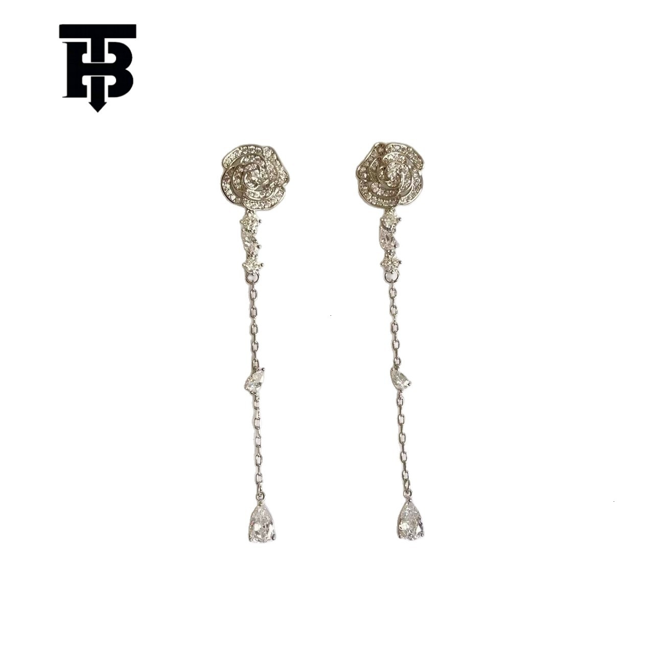 Free shipping for new designer accessories Light Luxury Style Socialite Rose Long Earrings 925 Silver Needle Matching Dress Long Ear Line High-end Ear
