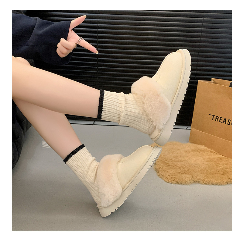 2025 designer shoes free shipping autumn and winter flat slippers casual solid color snow boots women's velvet cotton shoes for warmth pink white