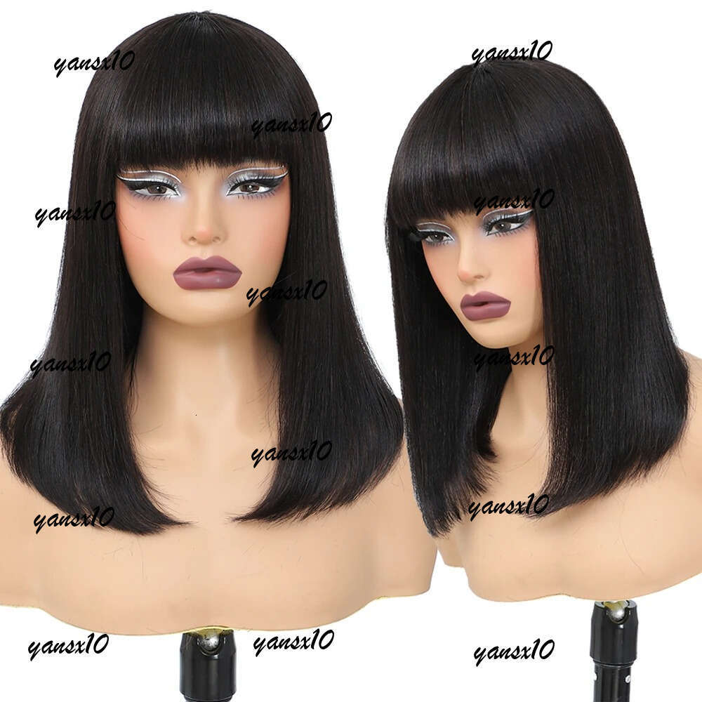 180density Short Wig With Bangs Vieamese Human Hair Double Drawn Bob Glueless Straight Wigs On Sale Clearance 180%