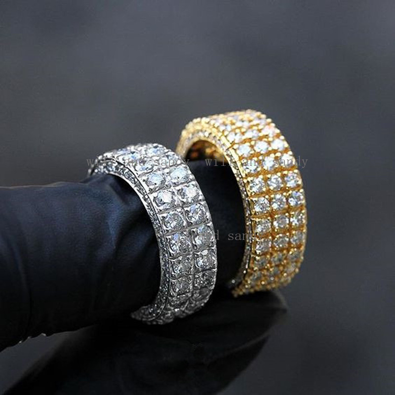 Iced Out Rows Cubic Zirconia Diamond Band Ring Silver Gold Designer Jewelry Wedding Band Charm Water Drop Crystal Finger Tail Rings for Woman Engageme