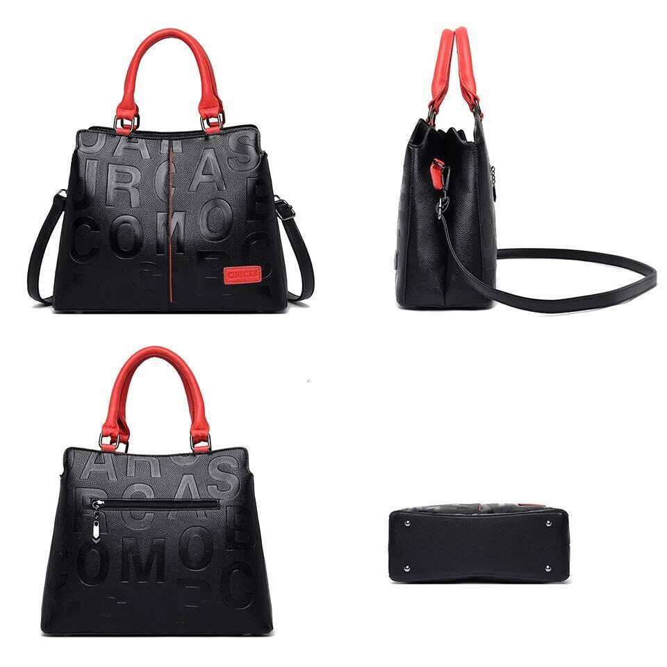2-Layer Pockets Letter Printing Handbags Leather Vintage Ladies Shoulder Crossbody Bags For Women Tote Bag
