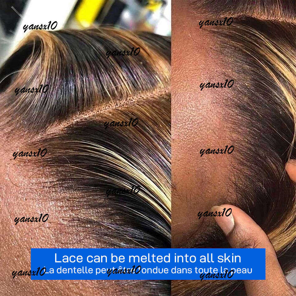 HD Body Wave Highlight Front Human Hair For Women Lace Frontal Wig Pre Plucked Honey Blonde Colored Synthetic Wigs