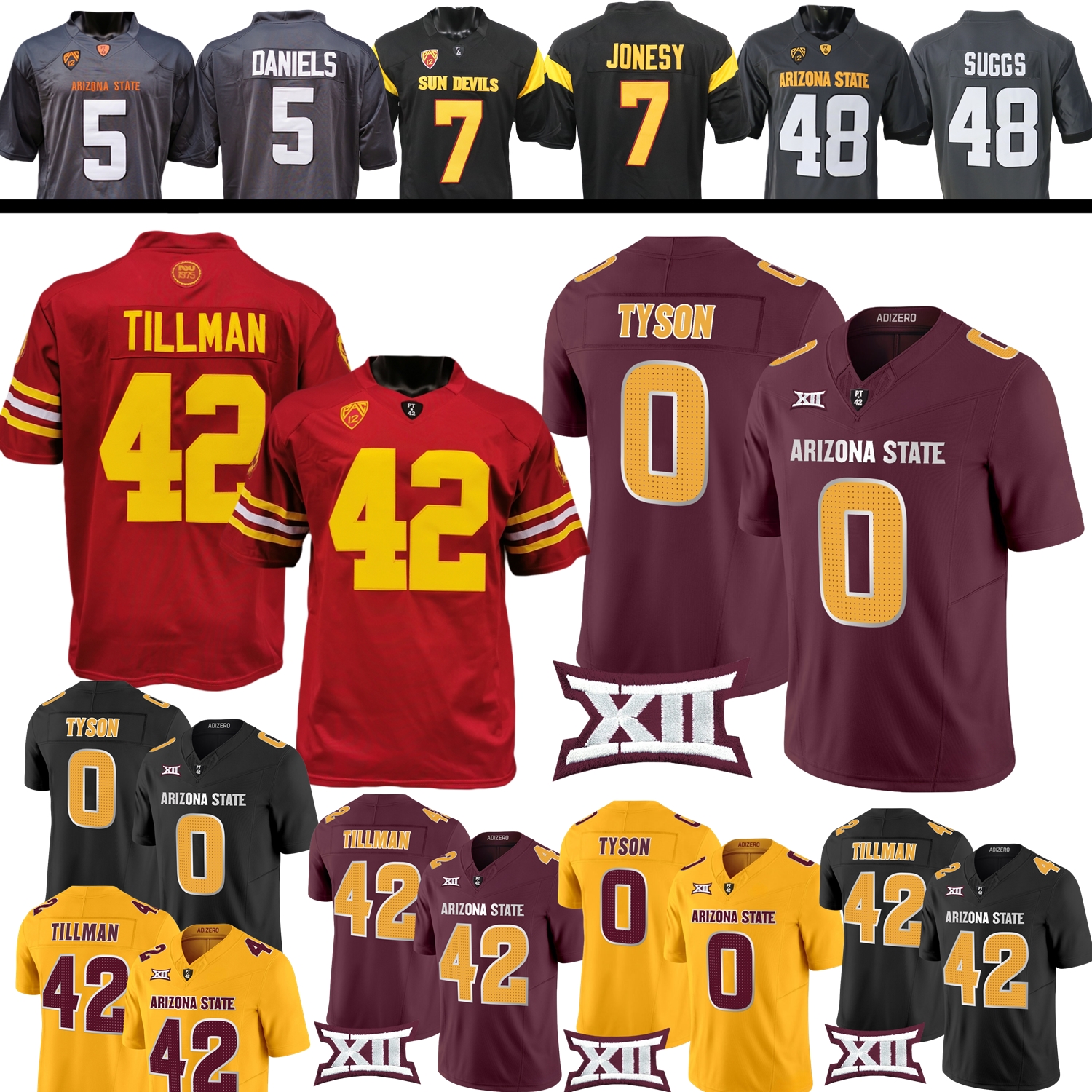 Arizona State ASU College Football Jersey Jeff Sims Pat Tillman Jordyn Tyson Sam Leavitt Raleek Brown Tate Romney Chamon Metayer McClain Romney Anderson Smith