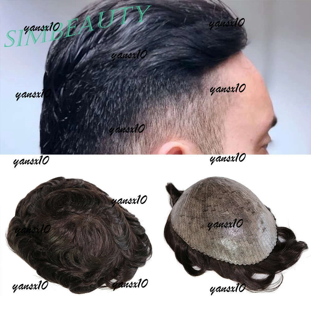 Durable Thin Skin Toupee Full Pu Men's Human Wigs Male Unit Capillary Prosthesis #1B Black Hair Pieces Replacement System