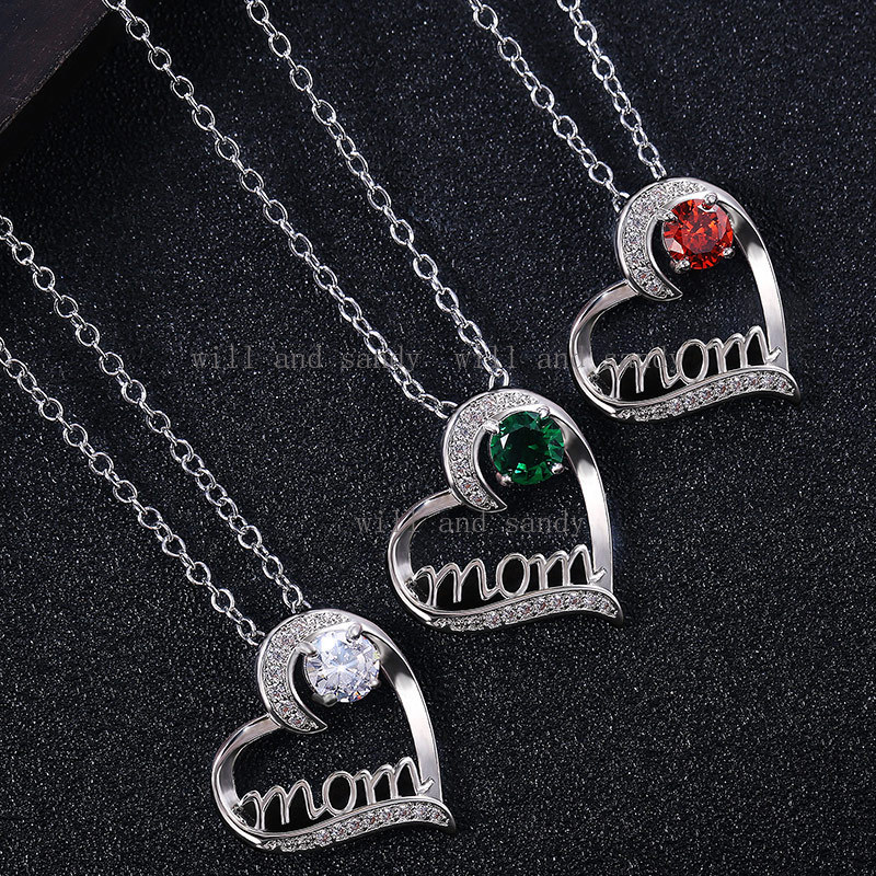 Birthday Gifts for Women Sterling Silver Mom Necklace for Mom Wife Sapphire Cubic Zirconia Gemstone Heart Pendant Necklaces Crystal Wedding Mother Bir