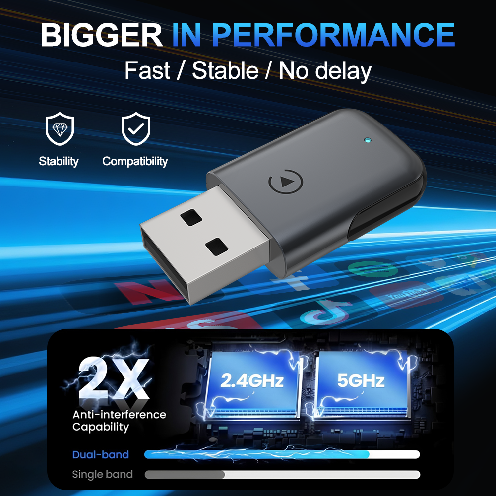 KOWANKIT Wireless CarPlay Android Auto AI Box, Plug & Play Dongle Converts Wired To Wireless, Vehicle Multimedia Upgrade, No Delay, 2in1 Car Accessori