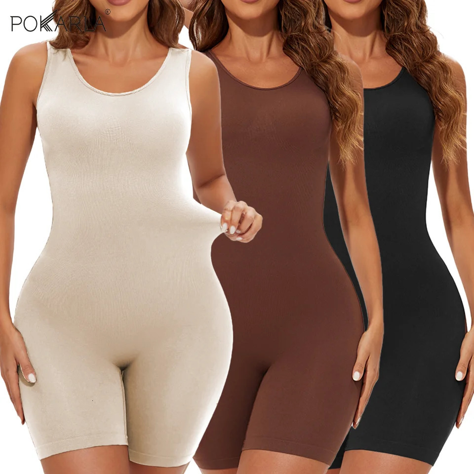 POKARLA Sexy Bodysuits Full Coverage Shapewear Thigh Slim Body Suit Wide Shoulder Body Shaper Jumpsuit Seamless Shapers Slimmer 250829