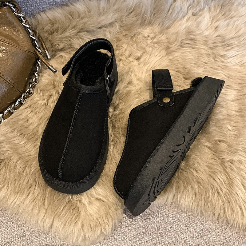 2025 designer shoes free shipping autumn and winter flat slippers solid color Non-slip snow boots women's velvet cotton shoes for warmth black kh