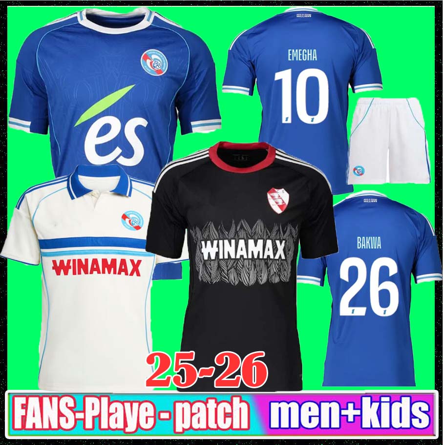 RC Strasbourg Alsace EMEGHA soccer jerseys 25 26 BAKWA FELIX LUKOVIC maillot de foot 2025 2026 MOREIRA JR SAHI DION DIARRA SYLLA shirt Men Kids