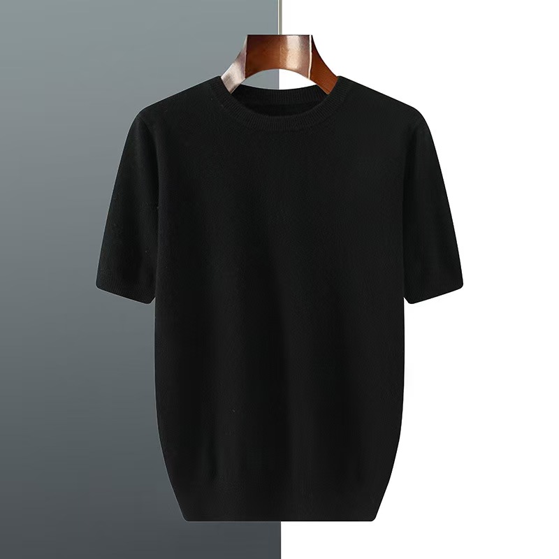 K2185 Spring and autumn all-match thin wool sweater for women, loose short-sleeved knitted T-shirt, ins style solid color top