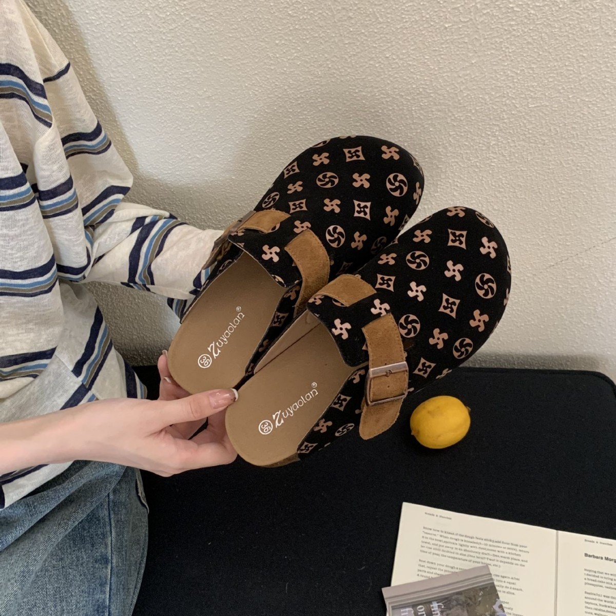 Fashion Versatile Printed Platform Slippers 2025 Autumn New Design Casual Soft Sole Women Shoes