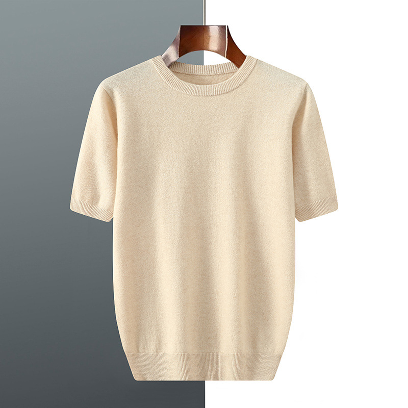 K2185 Spring and autumn all-match thin wool sweater for women, loose short-sleeved knitted T-shirt, ins style solid color top