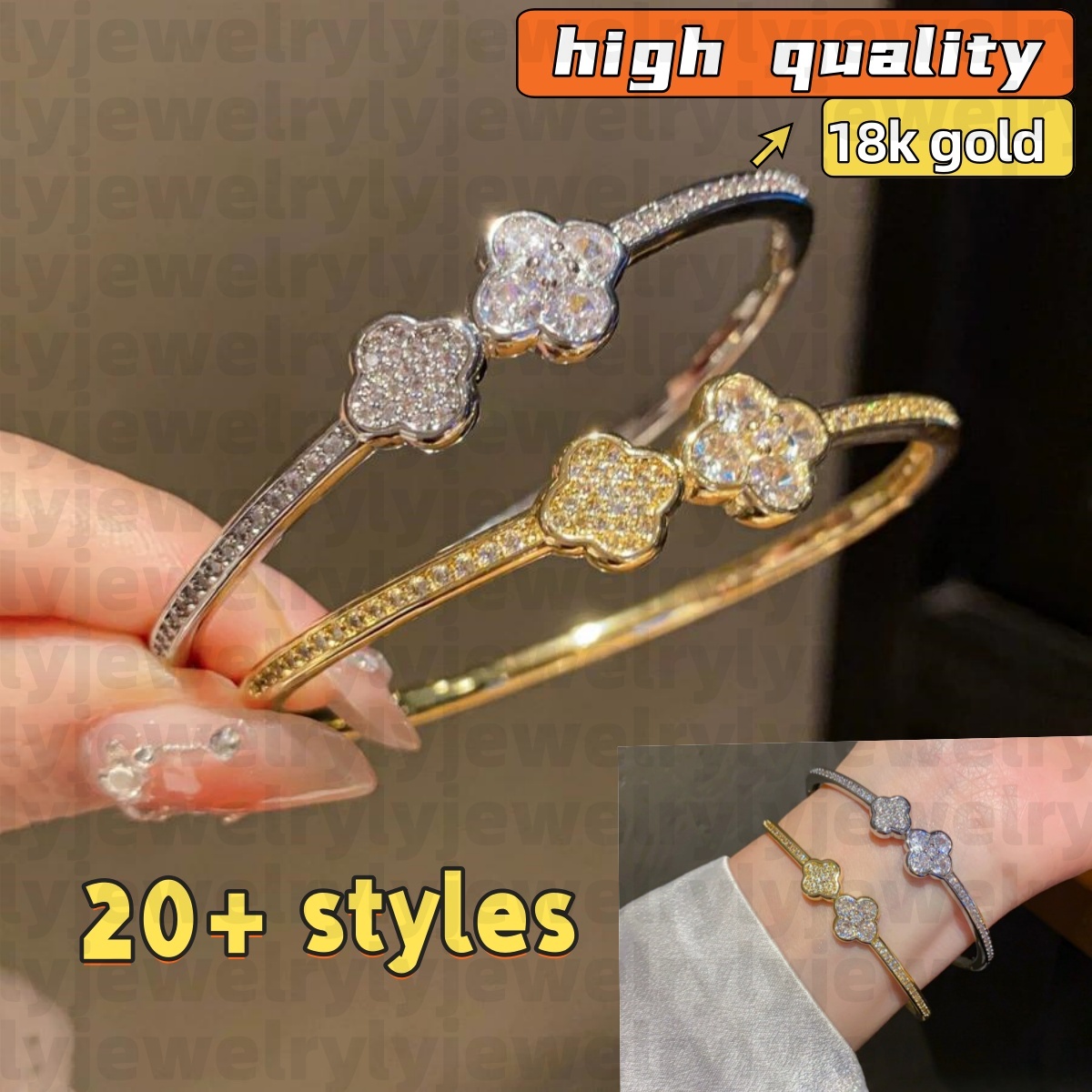 Flower designer bracelet women clover bracelet designer bangle snake sparkling crystal plated silver gold bracelet luxury jewelry fashion shiny elegant zl07