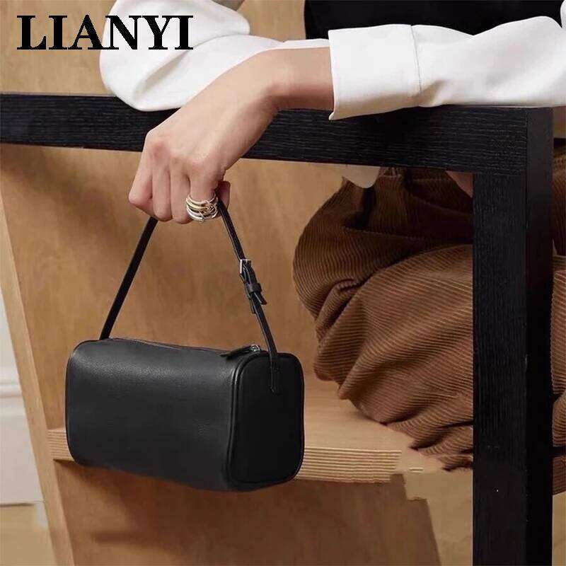 LIANYI Simple Retro Solid Color Genuine Leather Pen Holder Mini Handbag Fashion Item Temperament Shoulder Underarm Bag