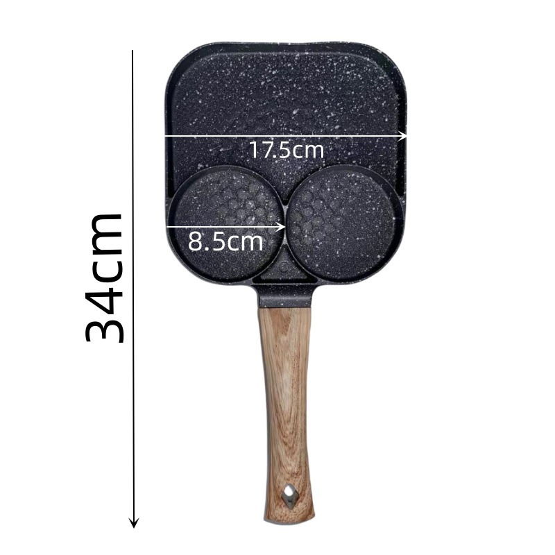 Household Aluminum Alloy Four-Hole Frying Multi-Hole Maifan Stone Non-Stick with Non-Slip Handle Breakfast Egg Pan