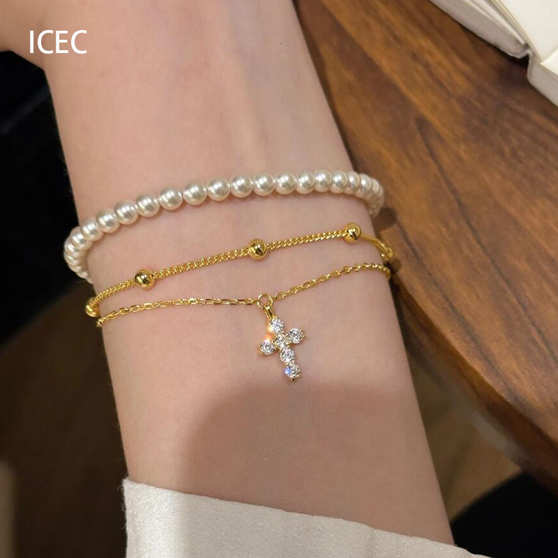 Cross Bracelet French Style Light Versatile Niche Design High-end Double-layer Stacking Best Friend Jewelry