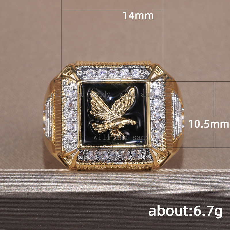 14K Gold Eagle Ring Charm Designer Jewelry Gothic Cubic Zirconia Diamond Mens Rings Chunky Rings for Man Fashion Jewelry Gift