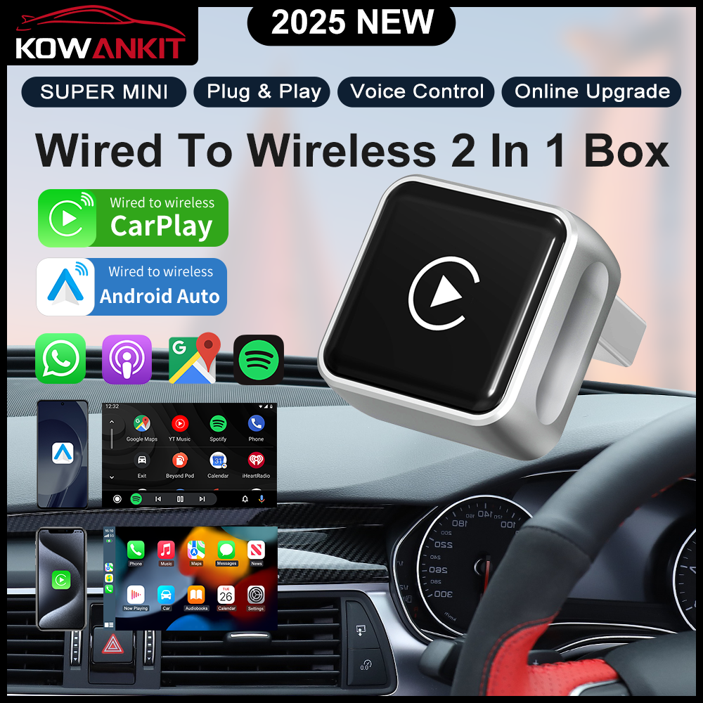 Car Part Auto KOWANKIT Wireless Carplay Android AI Box Plug car dashcam & Dongle Auto Connect 2In1 For Cars Accessories In 5G Wifi Car Play HD No Delay K6 MINI