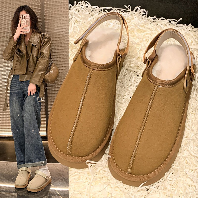 2025 designer shoes free shipping autumn and winter flat slippers solid color Non-slip snow boots women's velvet cotton shoes for warmth black kh