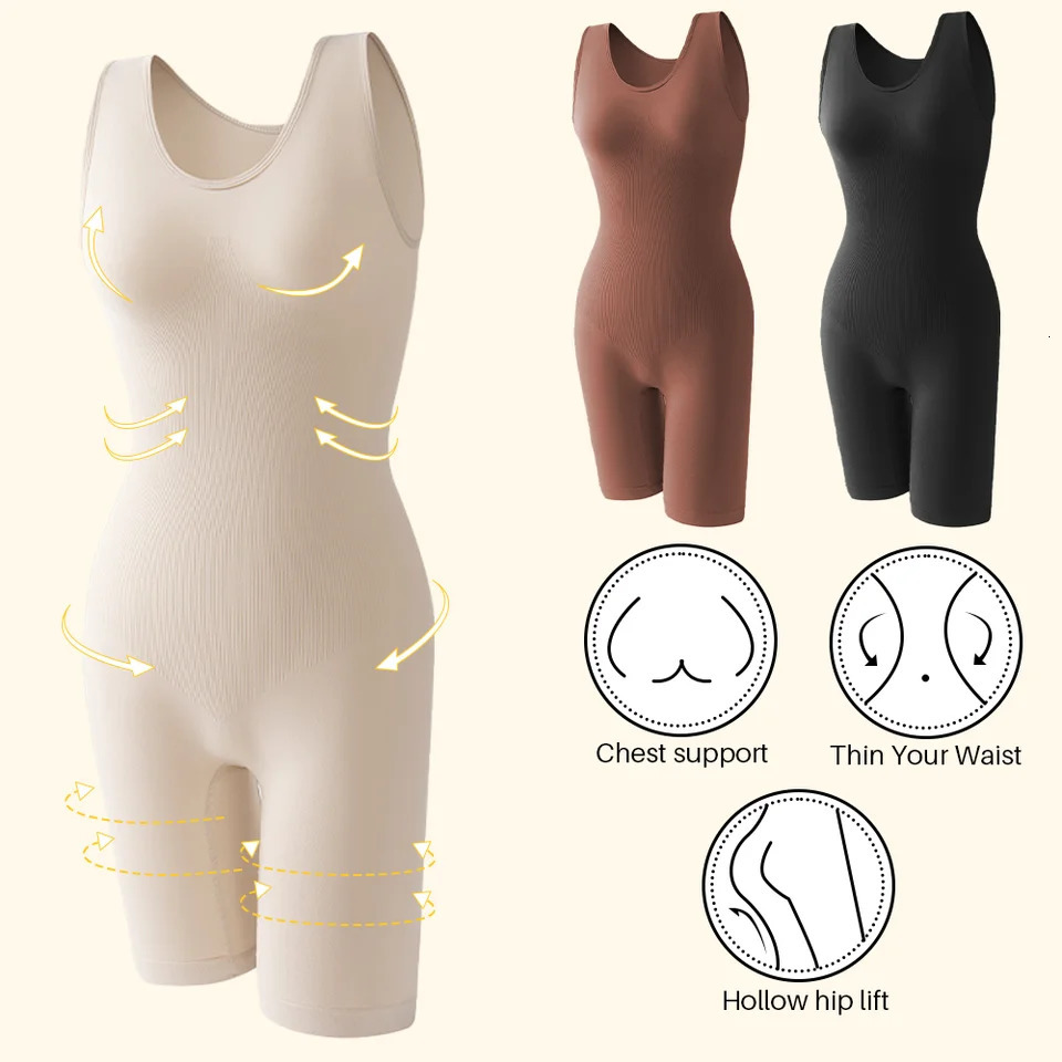 POKARLA Sexy Bodysuits Full Coverage Shapewear Thigh Slim Body Suit Wide Shoulder Body Shaper Jumpsuit Seamless Shapers Slimmer 250829