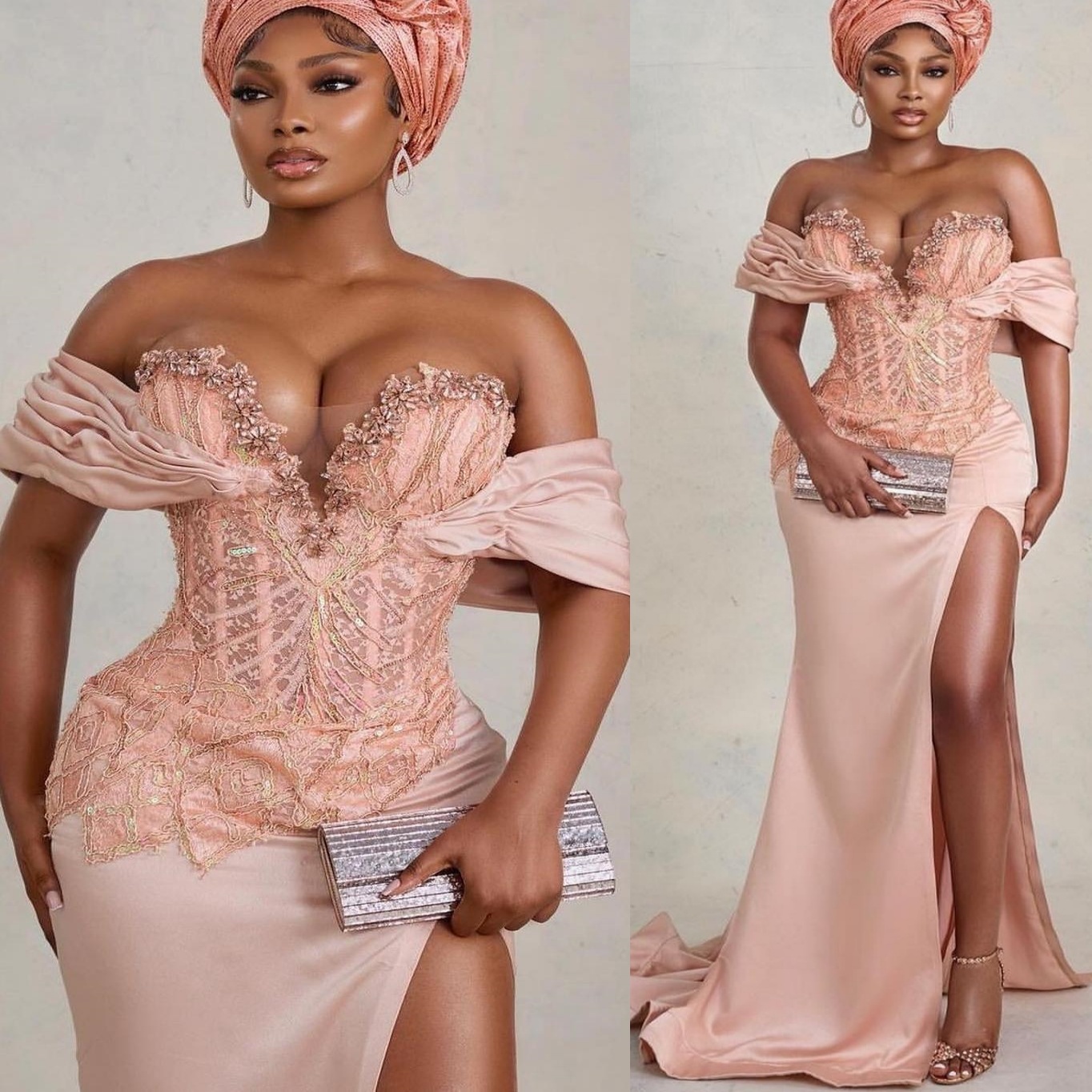 Aso Ebi Champagne Mermaid Prom Dress 2025 Lace Crystals Satin Sweetheart Evening Formal Party Birthday Dresses Robe De Sorrie Reception Gowns For Spec