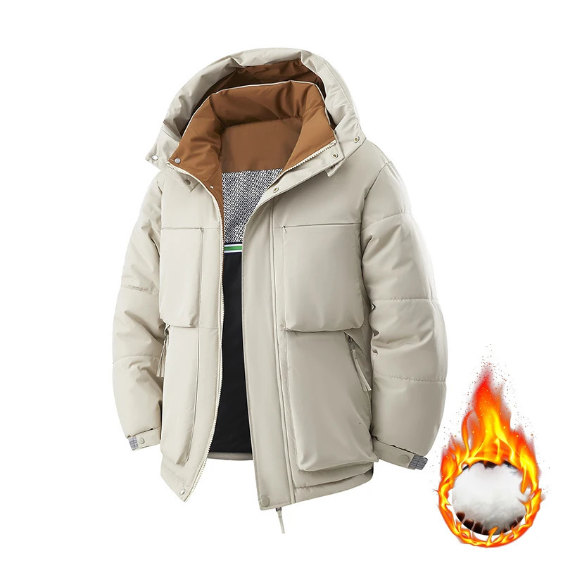 Mens hooded cold resistant short jacket autumn and winter outdoor sports warm cotton jacket casual and fashionable jacket 250829