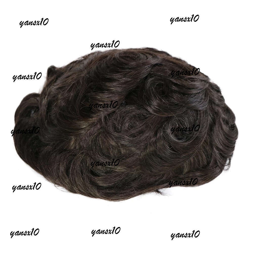 Durable Thin Skin Toupee Full Pu Men's Human Wigs Male Unit Capillary Prosthesis #1B Black Hair Pieces Replacement System