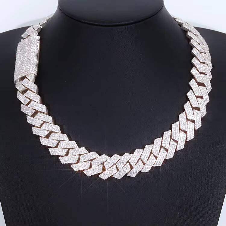 Heavy 4rows 20mm Width Cuban Link Chain 925 Solid Silver GRA Certificate Moissanite Hip Necklace Rapper Cuban Chain