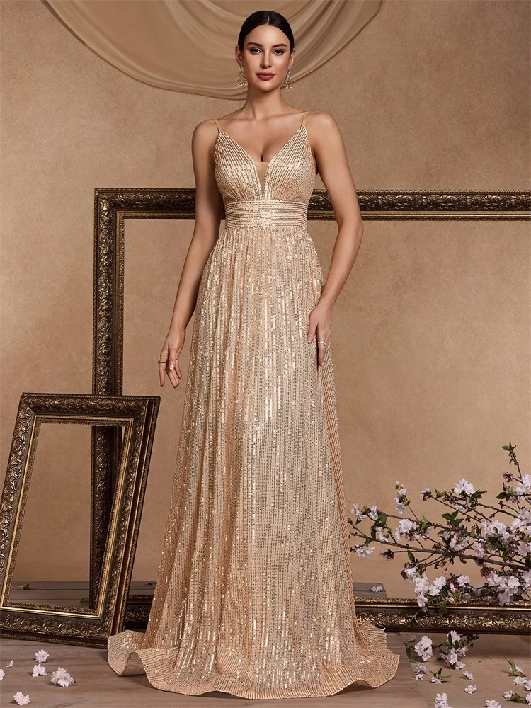 Elegant Sexy Backless Sequins Evening Dress Long 2025 Mermaid Formal Gown Women Wedding Party Dresses Caicktail Graduation Prom 250829