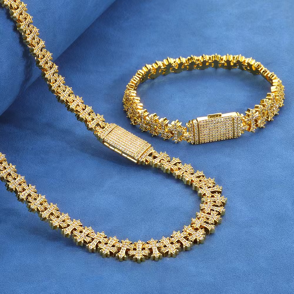 2025 New Chain, Shining Jewelry Hip Hop Rapper Style Sterling Sier 10mm Iced Out Vvs Moissanite Cross Charm Cuban Link Chain - view 6