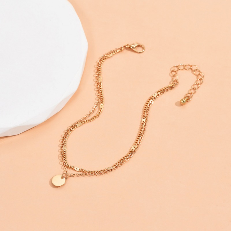 2025 new elegant double anklet with round coin pendant - gold iron, suitable for vacation and casual wear, multi-functional beach accessories