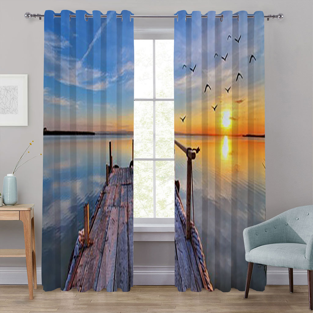 YL-37150 high-precision custom window 3D curtain printing finished product landscape wave curtain blackout curtain