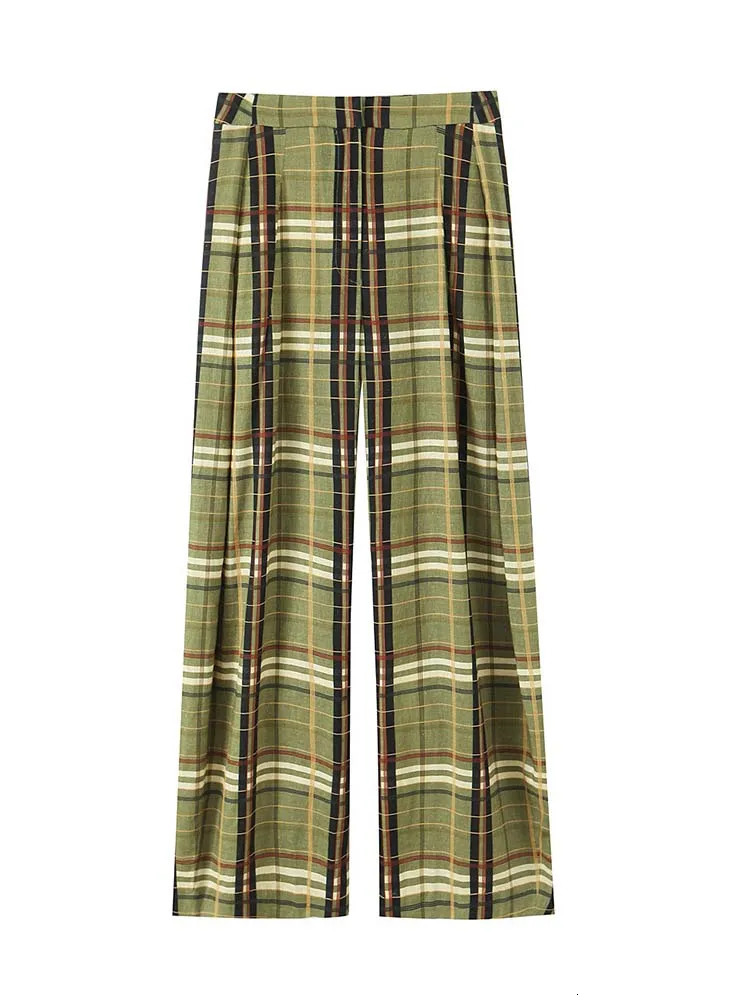 TRAF Chic Sense Of Women Pants Long Straight Loose Pants Fashion Autumn Grid Stripe Casual Trousers 250829