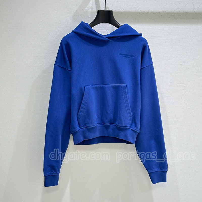 Luxury Blue Hooded Pullover Sweatshirt For Women Designer Long Sleeve Cropped Jumper Tops Autumn Spring Sporty Hoodies