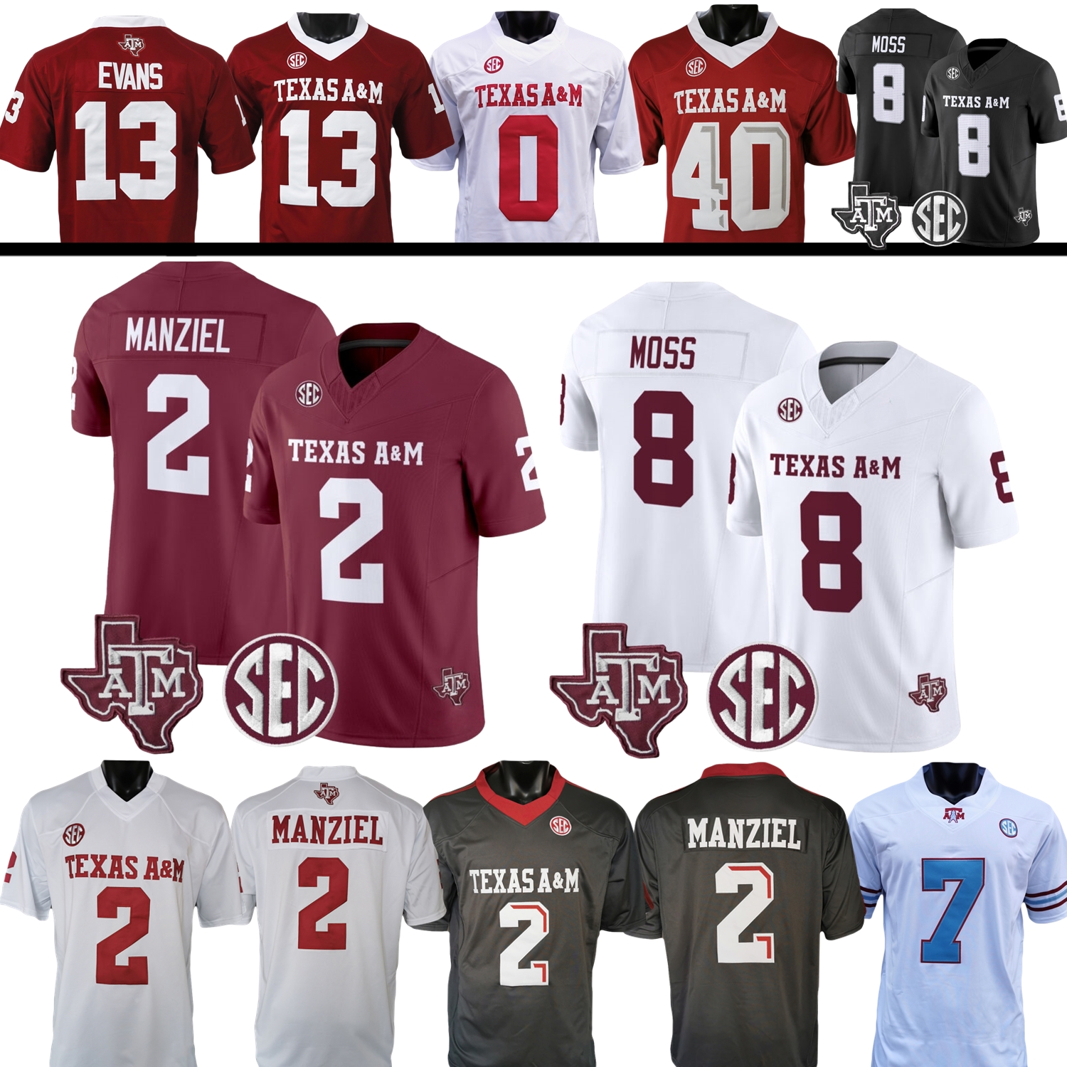 College Football Jersey Johnny Manziel Jacob Zeno Rueben Owens II KC Concepcion Le'Veon Moss Reed Niblack Bussey Boerkircher M'Pemba Mikhail York Chappell Ricks