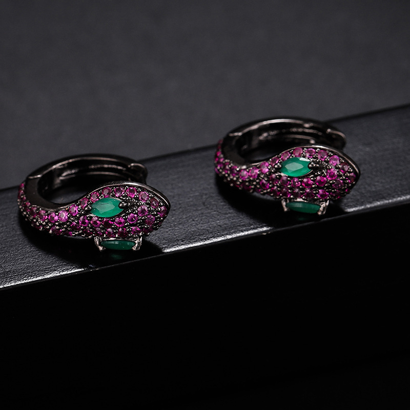 Luxury Brand Designer Exquisite Snake-Shaped Earrings European And American Three-Dimensional Funny Ear Jewelry Copper Micro-Inlaid Women's Minim