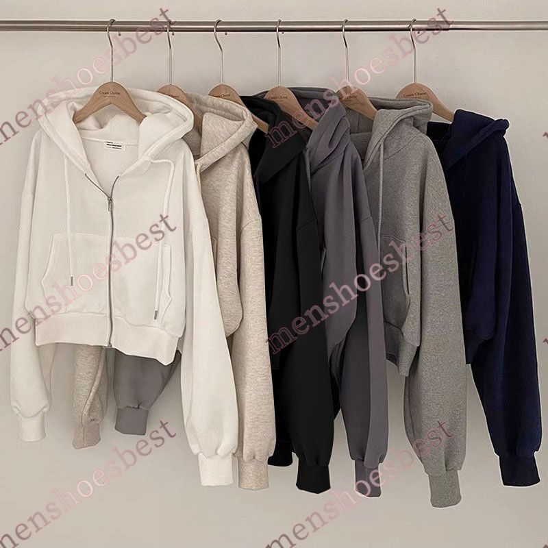 Womens Zip Hoodie Fleece Jacket Designer Short Sweater Women Workout Sport Coat Fitness Activewear Top Solid Zipper Sweatshirt Sports Gym Clothes Asian Size M-2XL