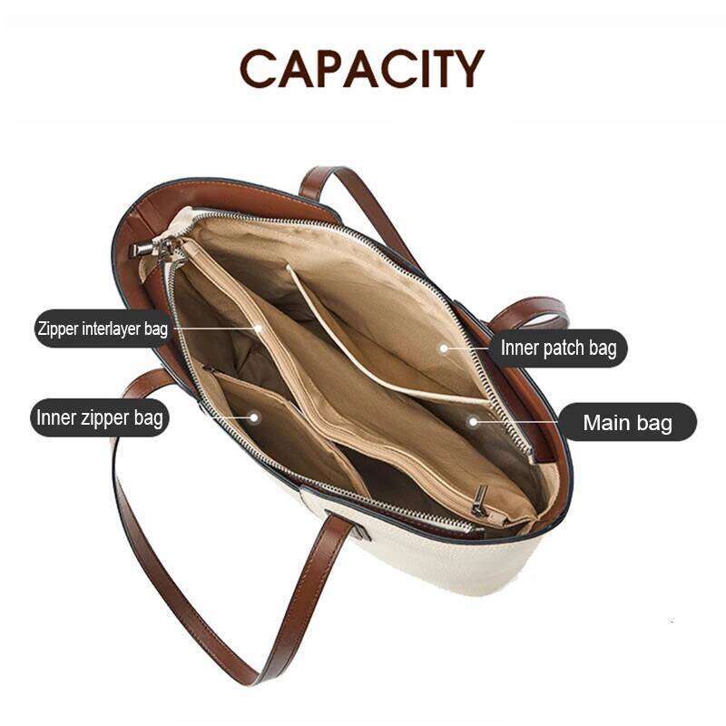 New Women Large Capacity Commuter Tote Lady First Layer Cowhide Armpit Bag Female Fashion Single Shoulder Laptop Handbag