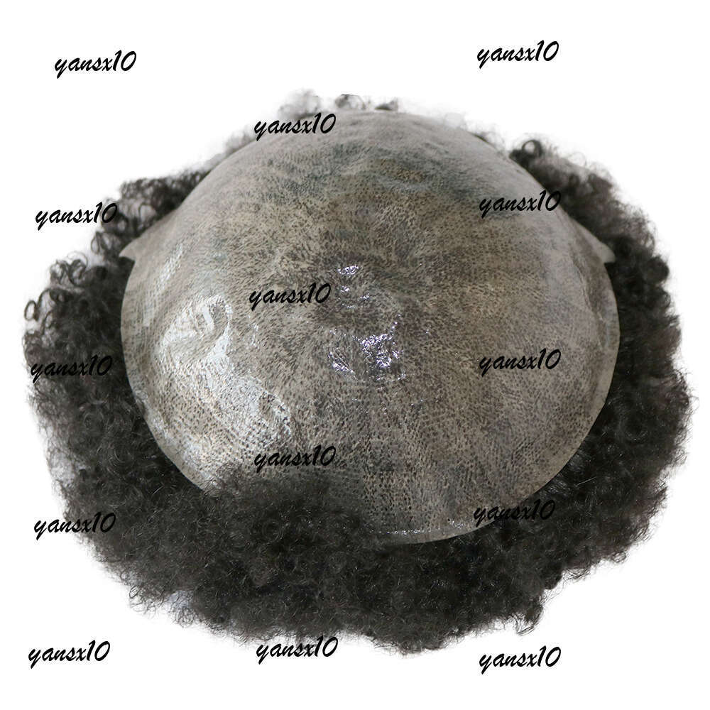 Super Durable Skin Base 6MM Afro Curl Toupees for African America Black Mens 100% Human Hairpieces Curly Wigs