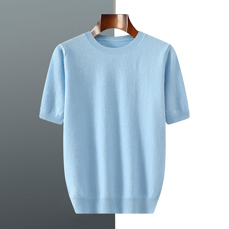 K2185 Spring and autumn all-match thin wool sweater for women, loose short-sleeved knitted T-shirt, ins style solid color top