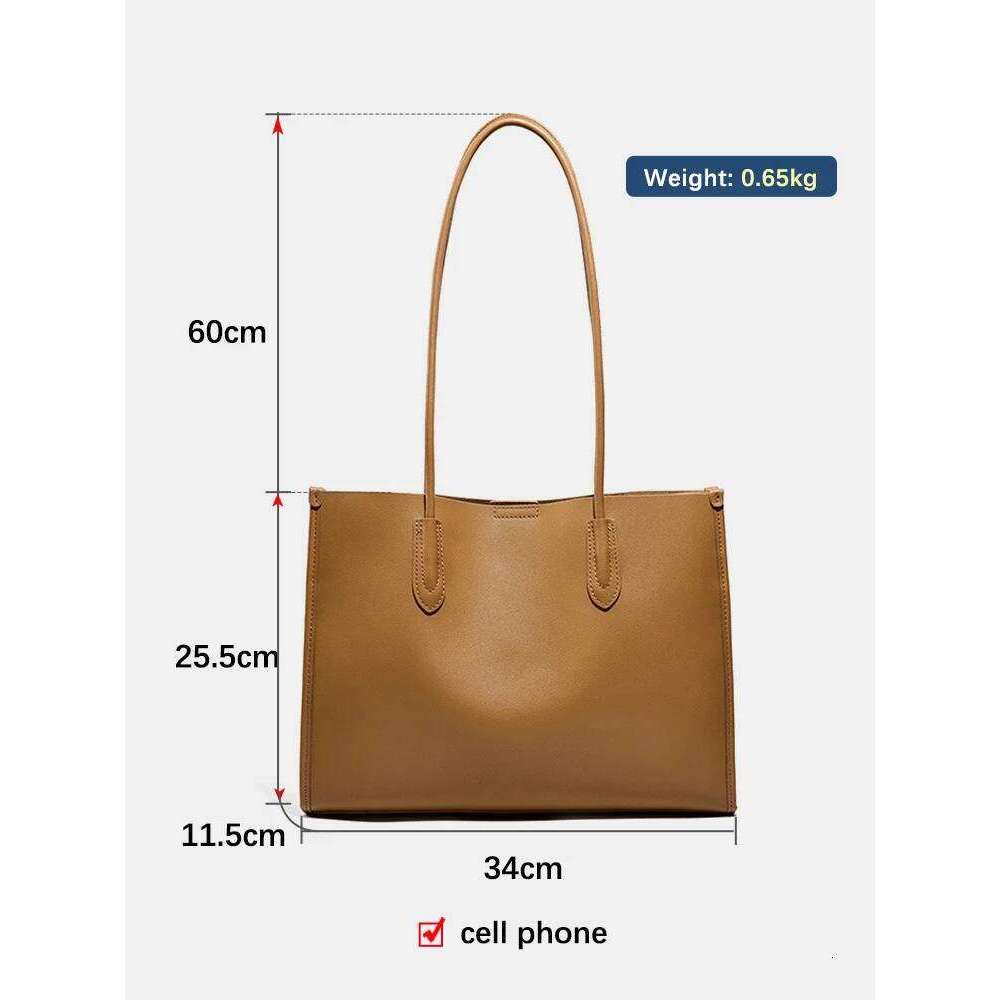 Light Brown 2025 Women OL Handbag Genuine Leather Ladies Shoulder Purse Big Tote Bag Large Capacity Shopper Bags Pocketbooks